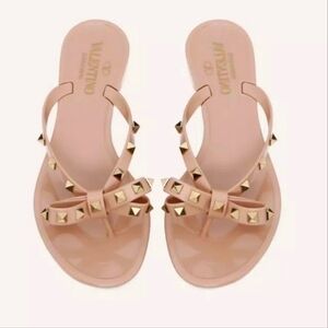 VALENTINO Rubber Rockstud Thong PVC Flip Flop Sandal Bow Poudre Nude Size 37